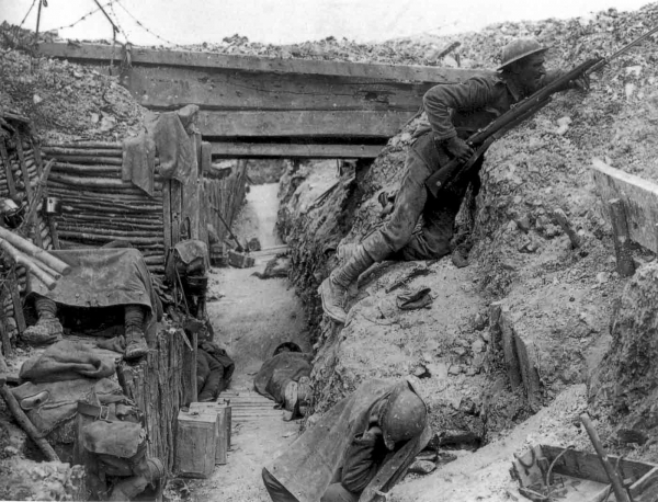 During the Battle of the Somme, British soldiers from the Cheshire Regiment, July 1916