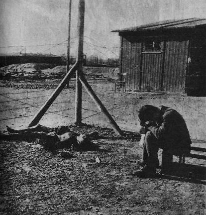 Pierre Viannay, Freed young deportee in front of a carbonised comrade, 1946